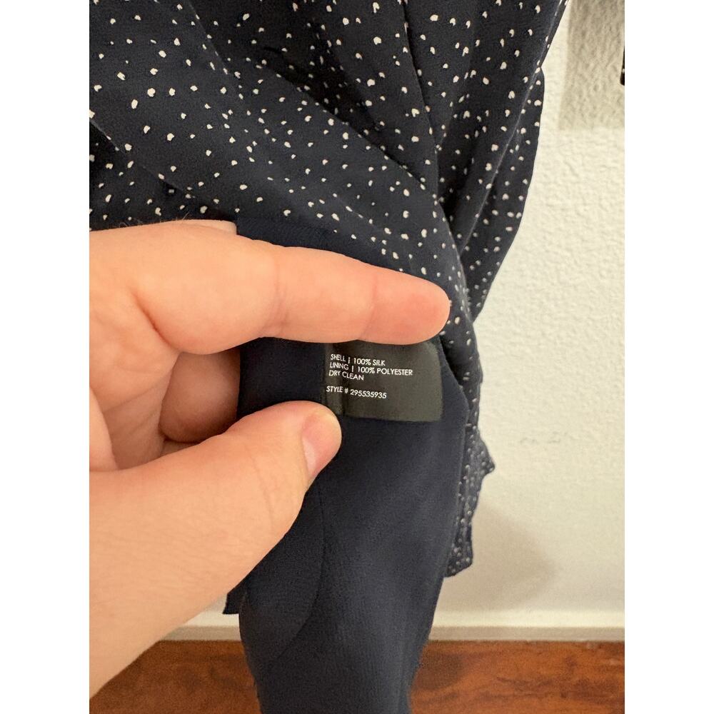 Club Monaco Navy Silk Polka Dot Junelle Drop Waist Dress Work Career Classic - Picture 7 of 8